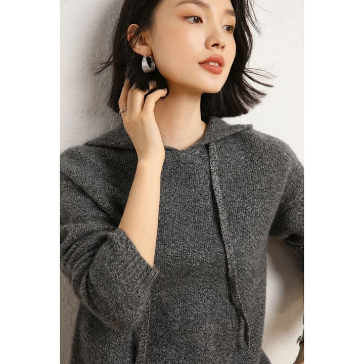 Damen lässiger Strickpullover mit Kapuze und fein strukturierter Oberfläche Drune