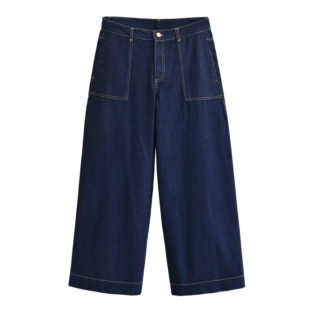 Damen Culotte-Jeans High Waist mit weitem Bein und aufgesetzten Taschen Drune