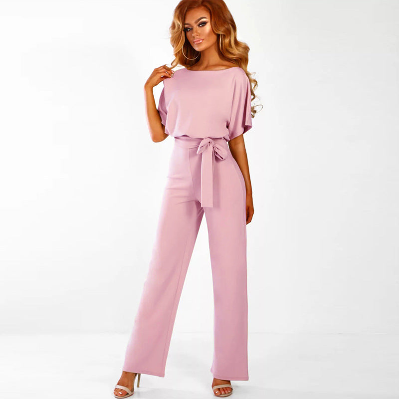 Damen Eleganter Weit Beins Jumpsuit mit Bindegürtel Drune