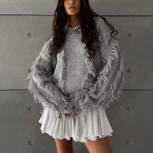 Damen Strickpullover mit lässigem Fransen-Design Drune