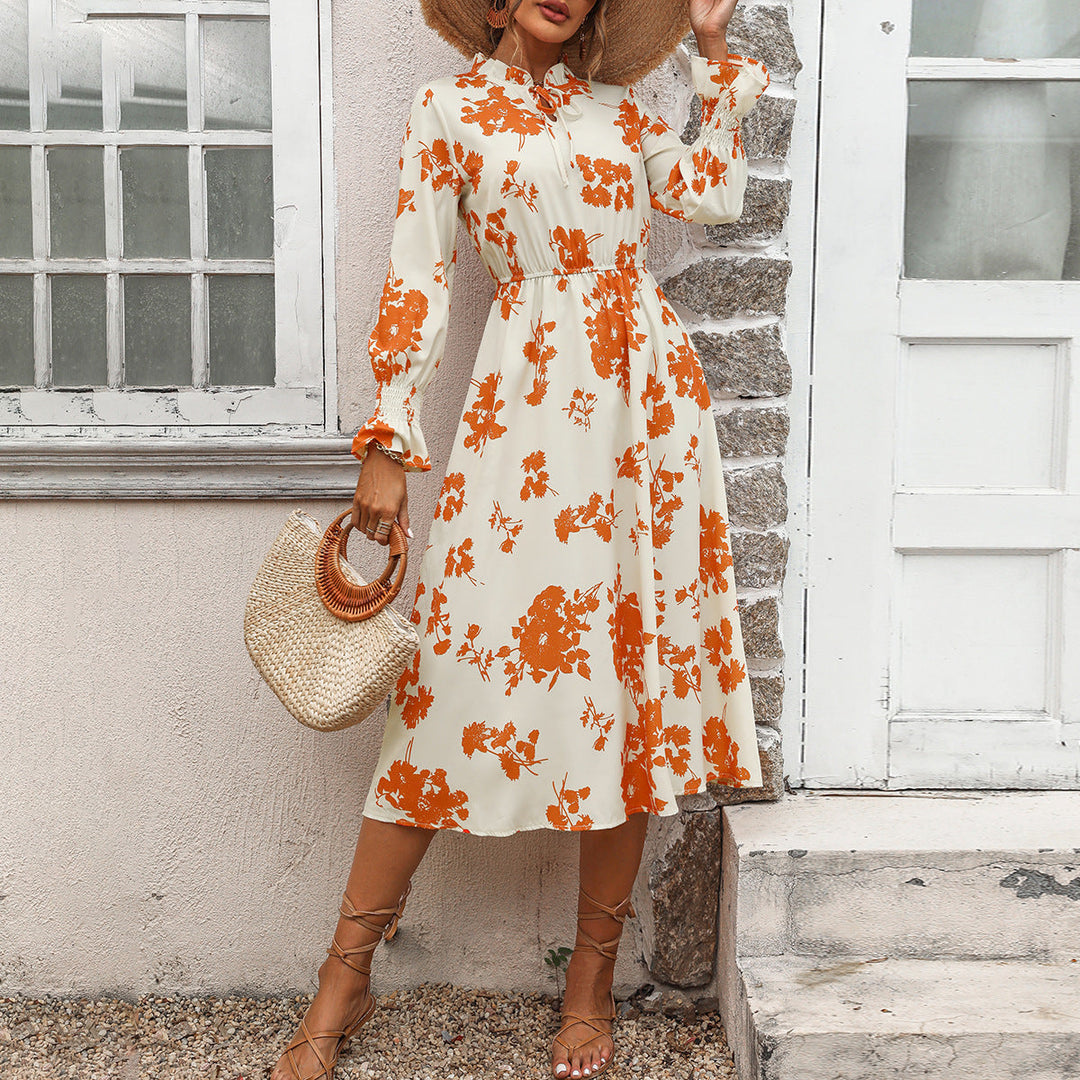 Damen Maxikleid mit floralem Print und angenähtem Bindeband Drune