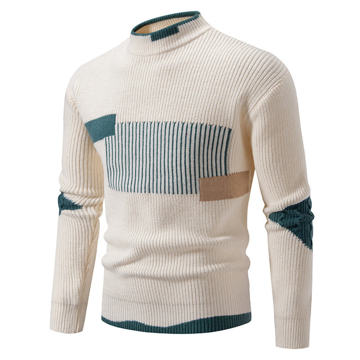 Herren nan gerippter Feinstrickpullover mit Stehkragen und kontrast-Blockdesign Drune