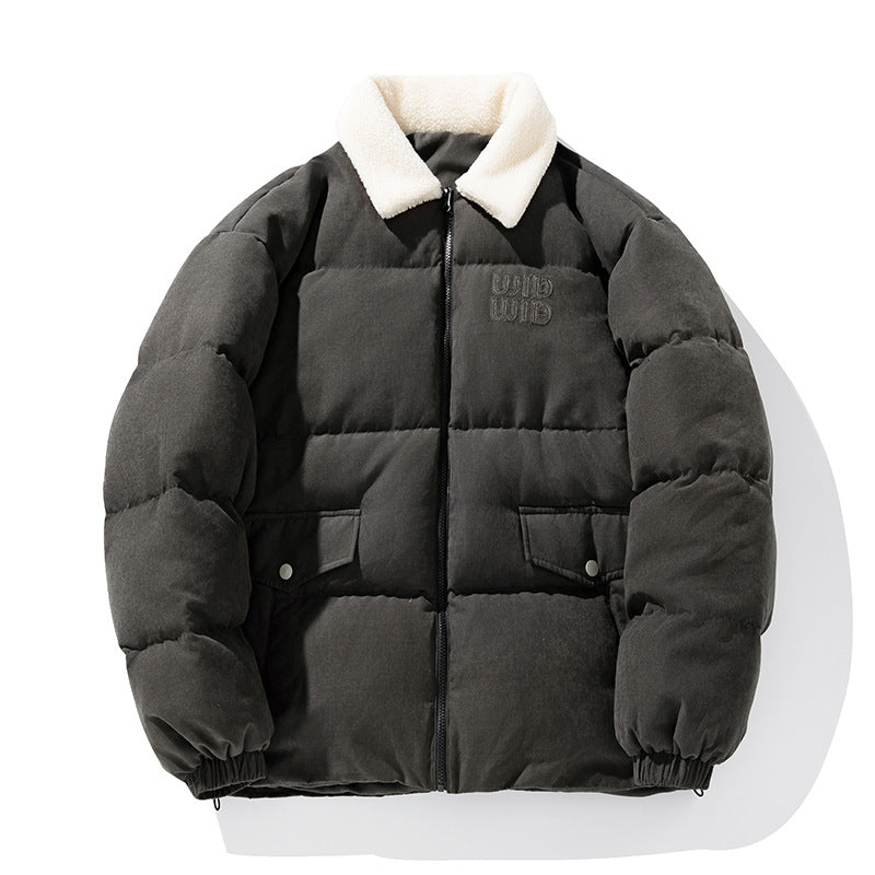 Unisex Wattierte Cord-Optik-Steppjacke mit Teddykragen und aufgesetzten Pattentaschen Drune