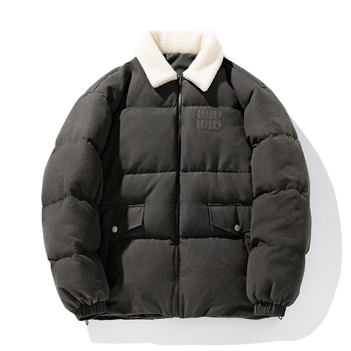 Unisex Wattierte Cord-Optik-Steppjacke mit Teddykragen und aufgesetzten Pattentaschen Drune