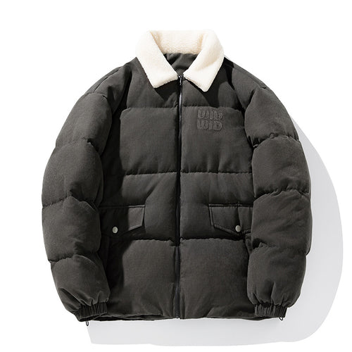 Unisex Wattierte Cord-Optik-Steppjacke mit Teddykragen und aufgesetzten Pattentaschen Drune