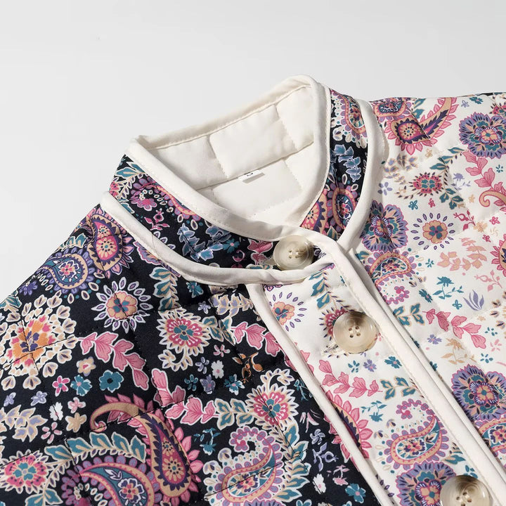 Damen nan gesteppte Patchwork-Steppjacke im Paisley‑Print mit Kontrastpaspeln und großen Klappentaschen Drune