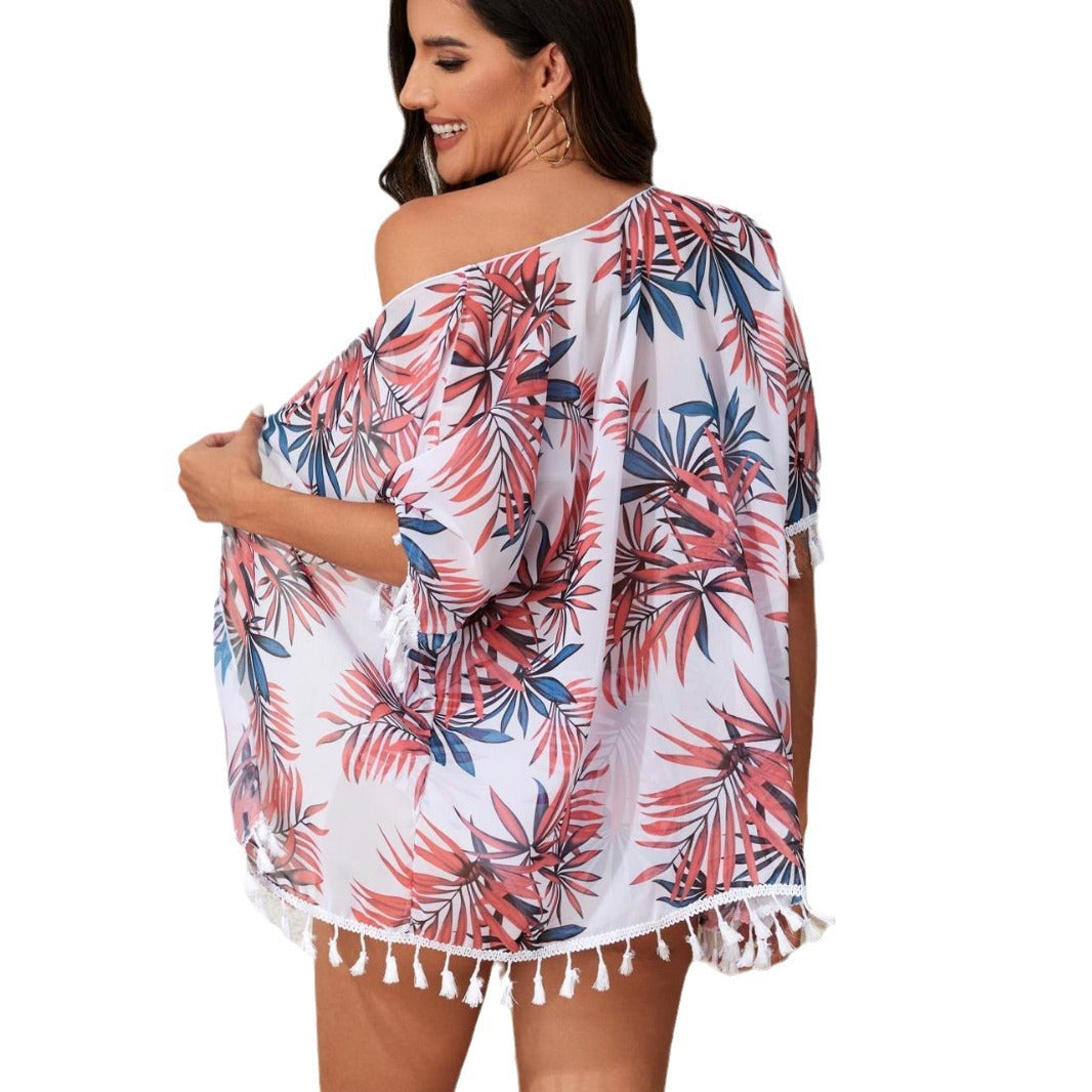 Damen Strandkleid mit Fransen Drune