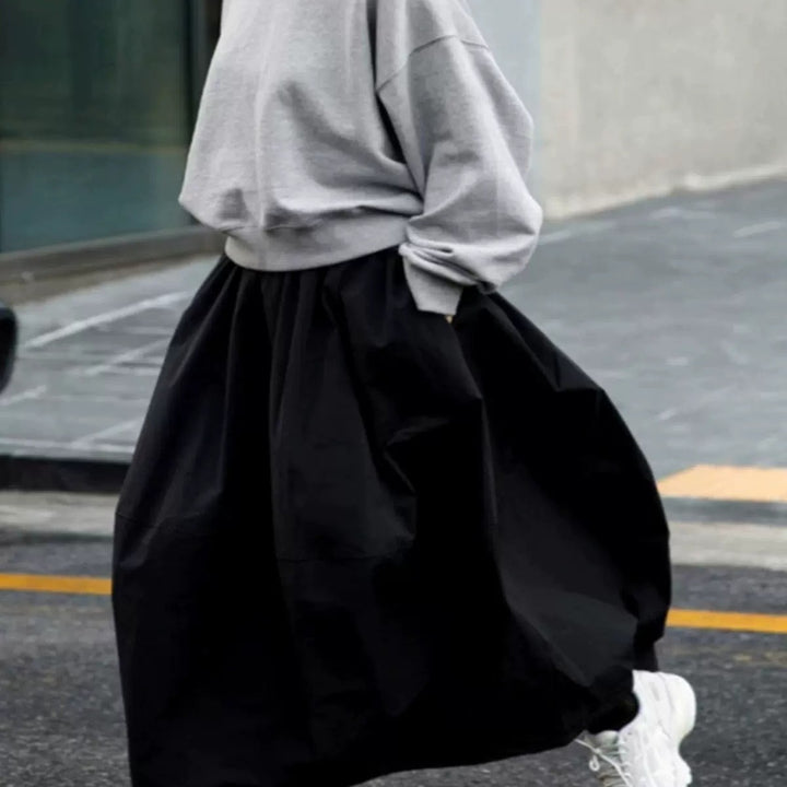 Damen Langer Voluminöser Maxi-Rock mit weitem Saum und elastischem Bund Drune