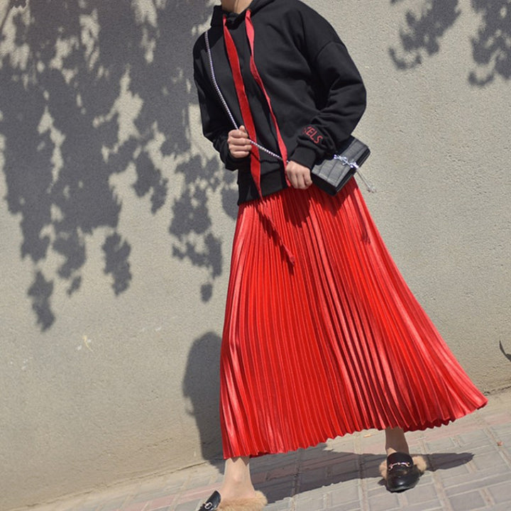 Damen Plissierter Midi-Rock mit elastischem Bund und elegantem Fall Drune