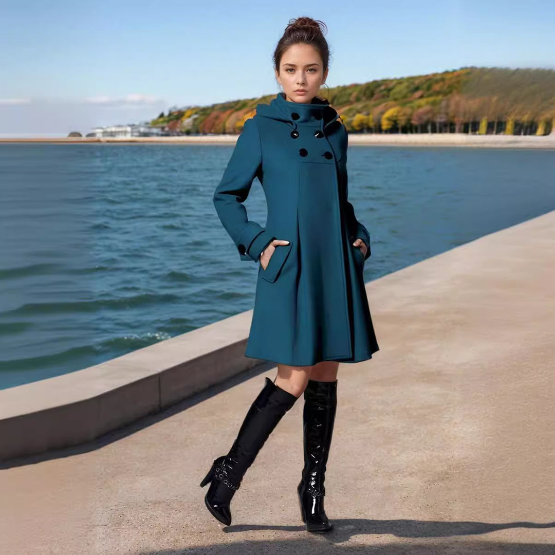 Damen eleganter Wollmantel mit modernem Kragen und praktischen Taschen Drune