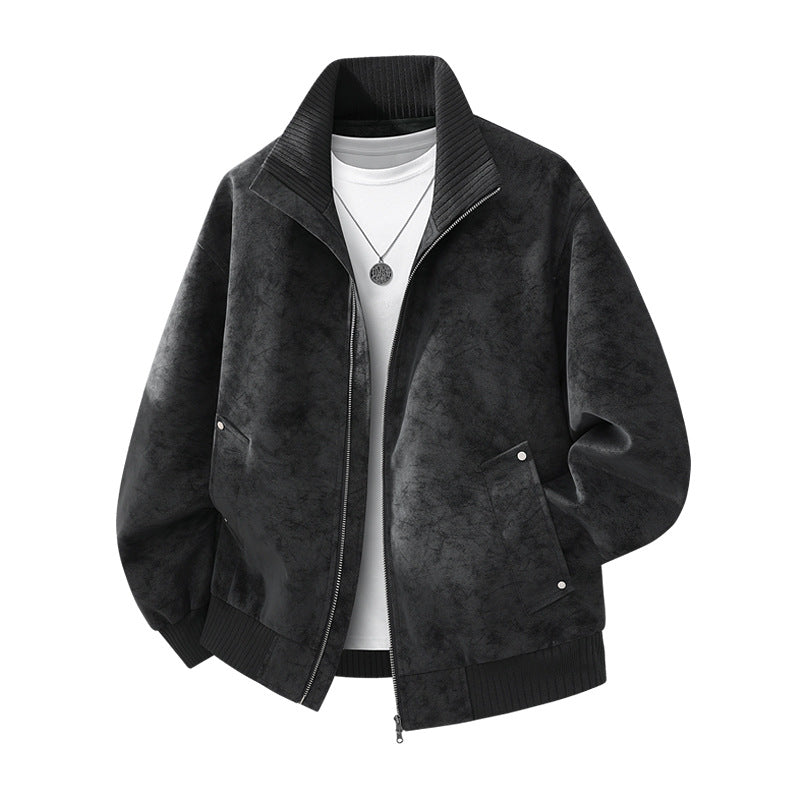 Herren Velours‑Imitat Bomberjacke mit Stehkragen, Thermofutter & Reißverschluss Drune