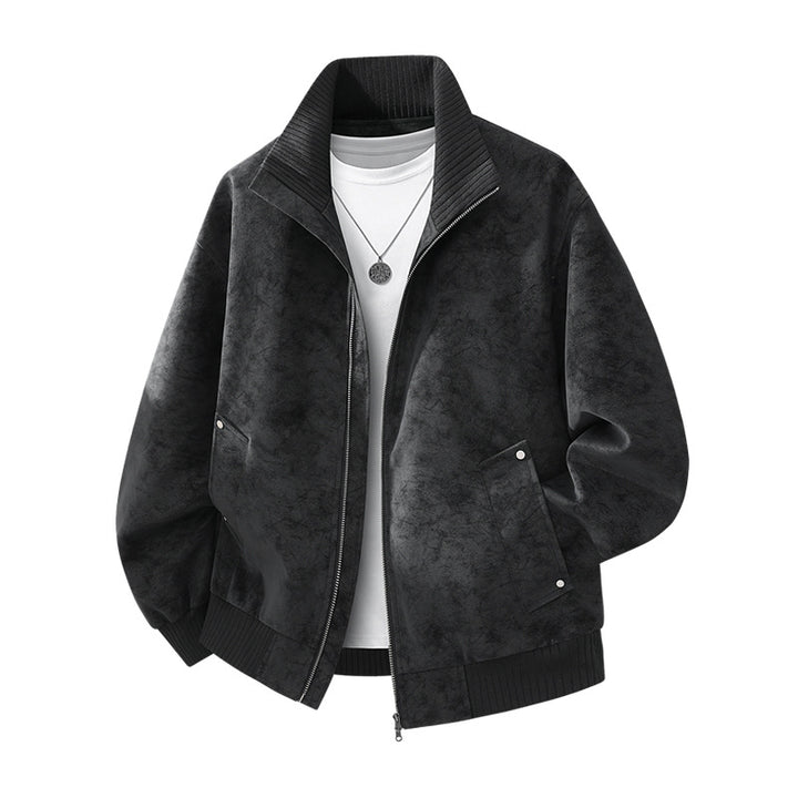 Herren Velours‑Imitat Bomberjacke mit Stehkragen, Thermofutter & Reißverschluss Drune