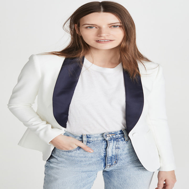 Damen Taillierter Smoking‑Blazer mit satiniertem Schalkragen und Ein‑Knopf‑Front Drune