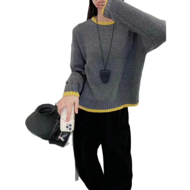 Damen Weicher Strickpullover mit kontrastierenden Bündchen Drune