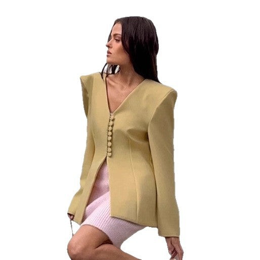 Damen Modischer Blazer mit asymmetrischem Schnitt und dekorativen Knöpfen Drune
