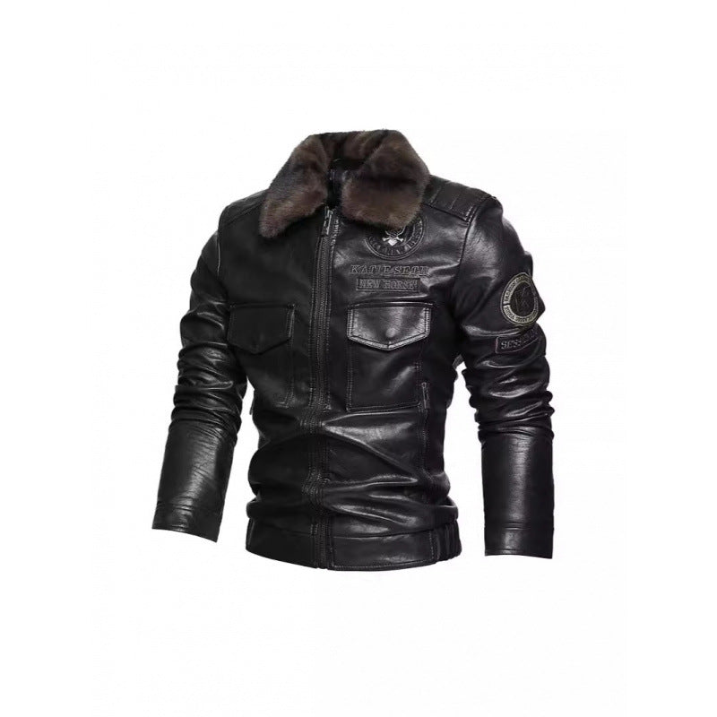 Herren Lederjacke mit Kunstfellkragen Drune
