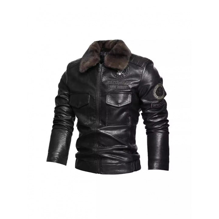 Herren Lederjacke mit Kunstfellkragen Drune