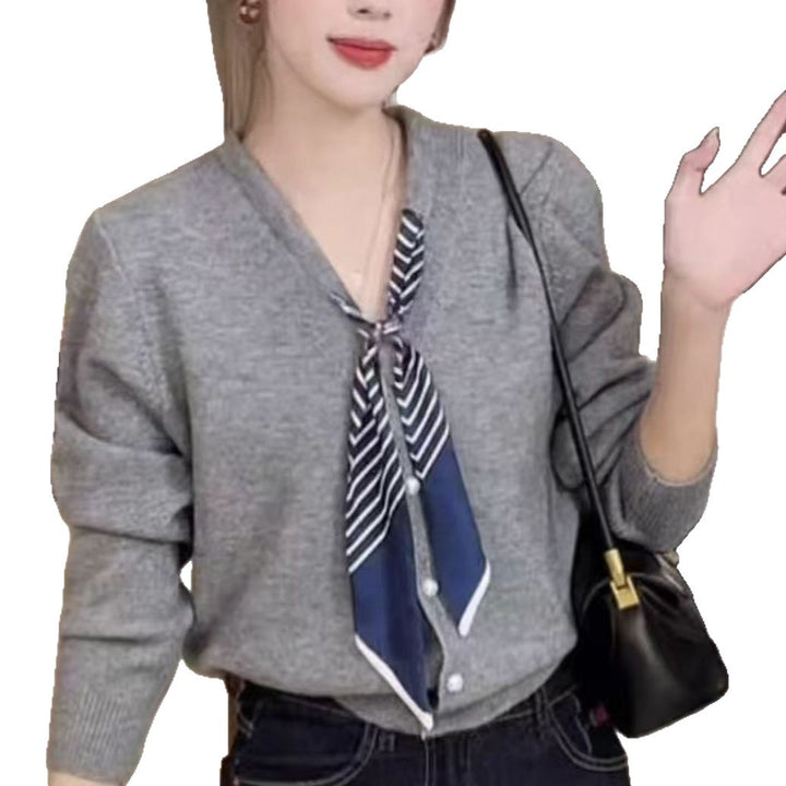 Damen Eleganter Pullover mit modischem Halstuch Drune