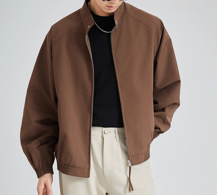Herren leichte oversized Bomberjacke mit Stehkragen und elastischen Bündchen Drune