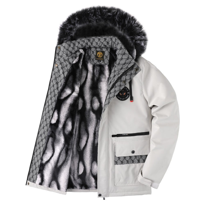 Herren nan urbaner Thermo-Parka mit abnehmbarer Kunstfellkapuze, gesteppter Inneneinlage und multifunktionalen Fronttaschen Drune