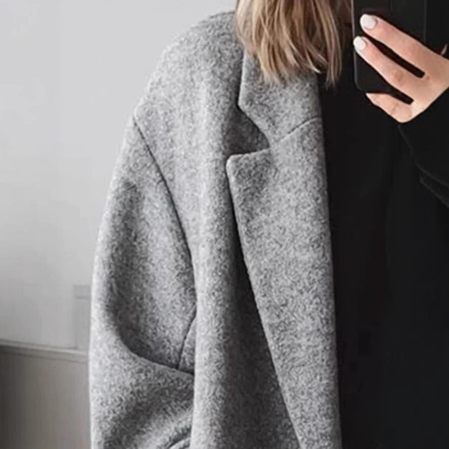 Damen Oversized Bouclé-Mantel mit doppelter Knopfleiste Drune