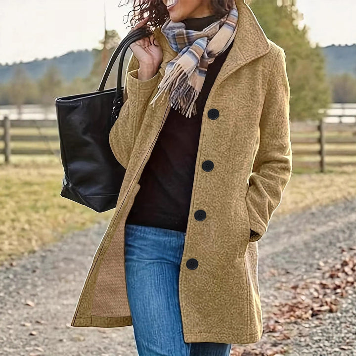 Damen wollähnlicher Teddy-Kurzmantel mit Stehkragen und seitlichen Eingrifftaschen Drune