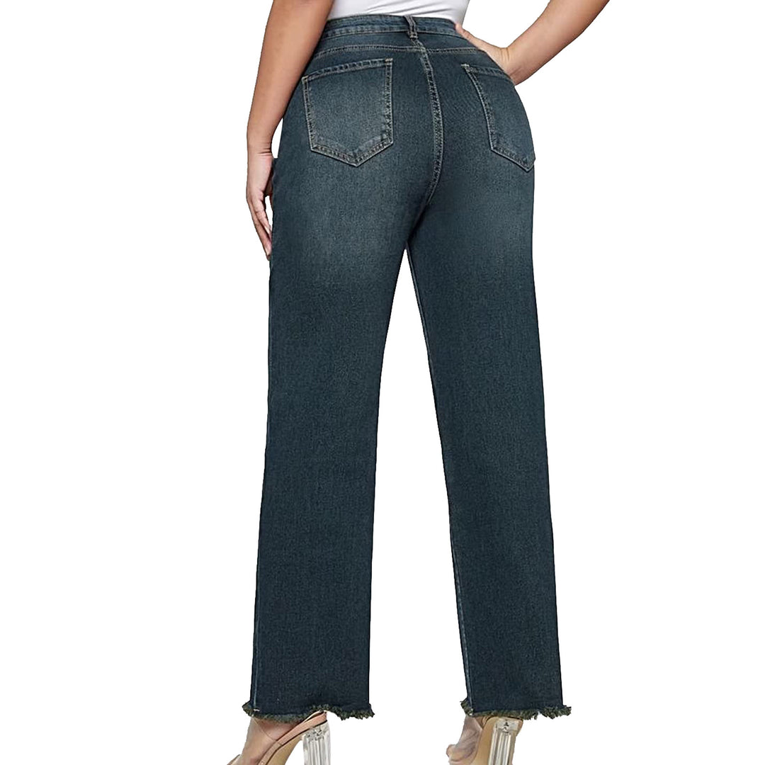 Damen nan weite knöchellange Jeans mit hohem Bund und rohem Saum Drune