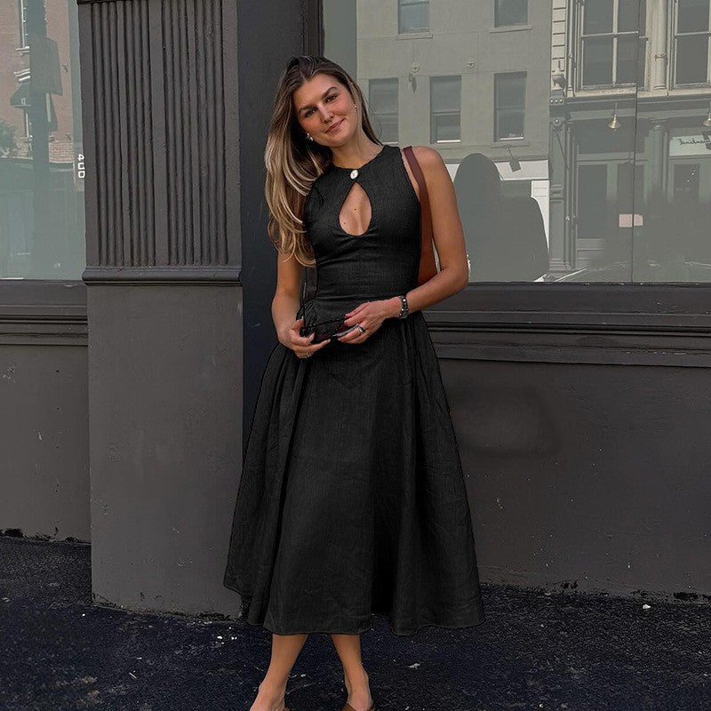 Damen Midi-Kleid mit schickem Schlüsselaugen-Ausschnitt und elegantem Rock Drune