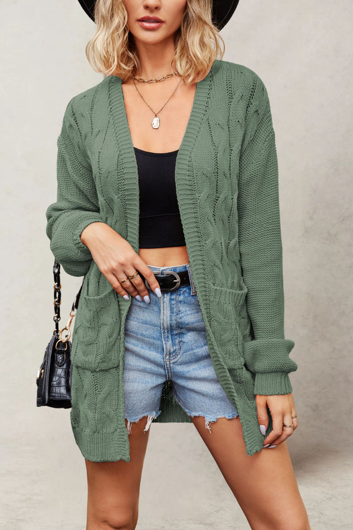 Damen Komfortable Strickjacke mit Taschen und Kabelmuster Drune