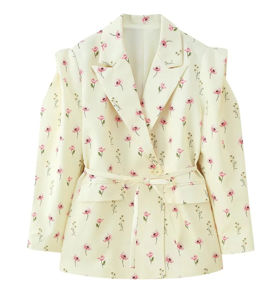 Damen elegante Blazerjacke mit tailliertem Schnitt und Bindegürtel Drune