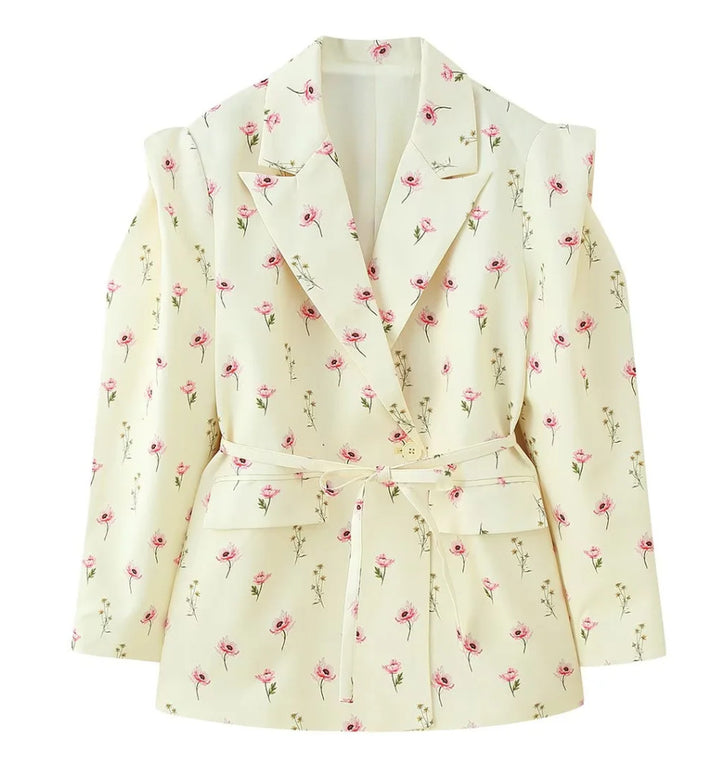 Damen elegante Blazerjacke mit tailliertem Schnitt und Bindegürtel Drune