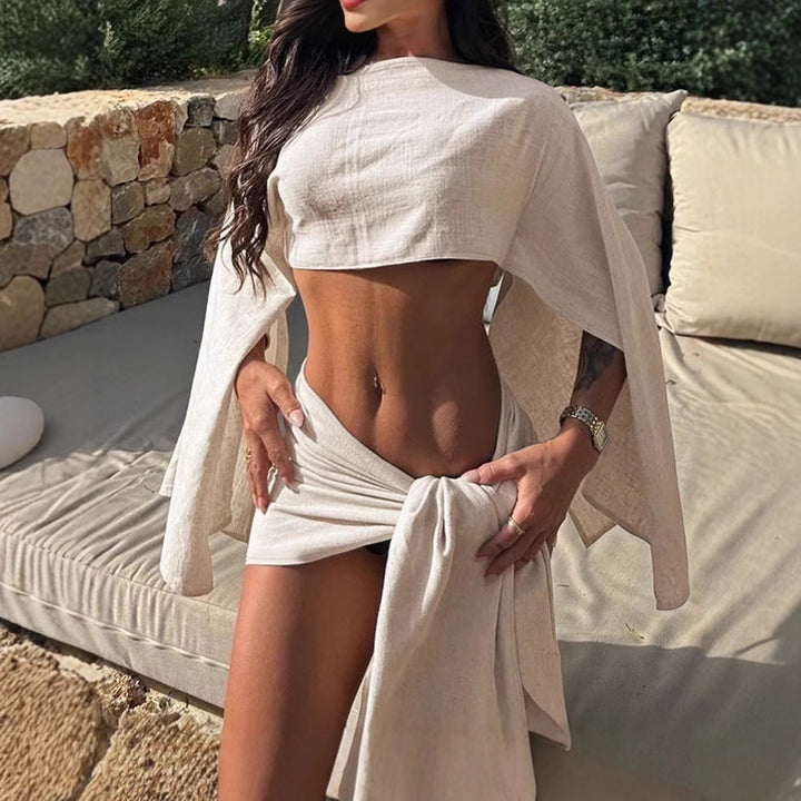 Damen Wickeloberteil mit asymmetrischem Schnitt und eleganten Ärmeln Drune