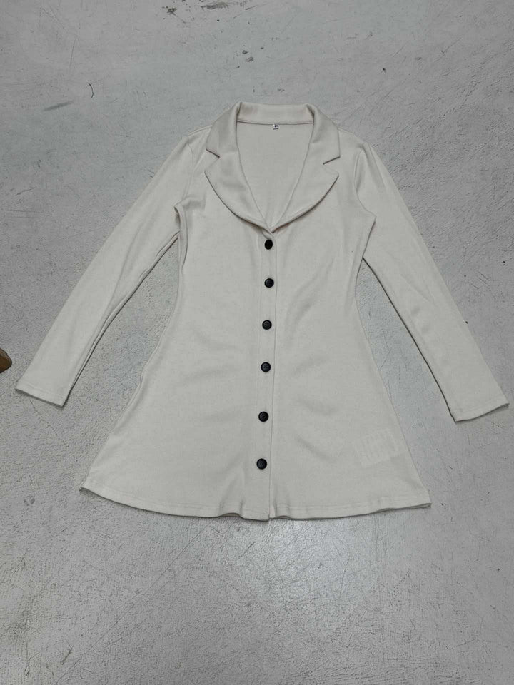 Damen Langstrick-Knopfcardigan mit Reverskragen und ausgestelltem Saum Drune