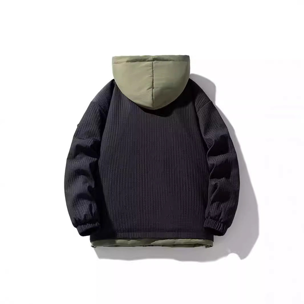 Herren Zweilagige Kapuzenjacke mit Fleece-Innenfutter und Allover-Sketch-Print Drune