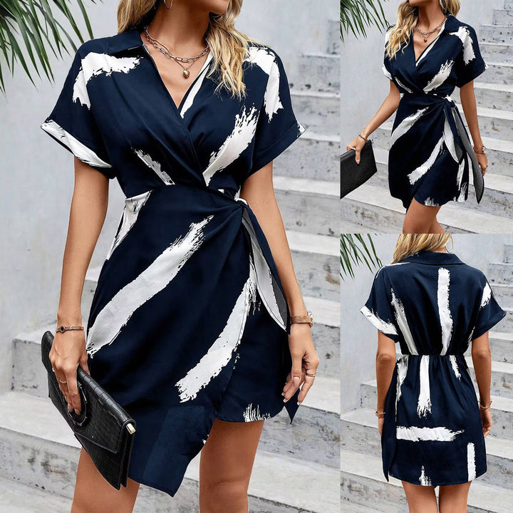 Drune | Elegantes bedrucktes V-Ausschnitt-Kleid mit Schleife