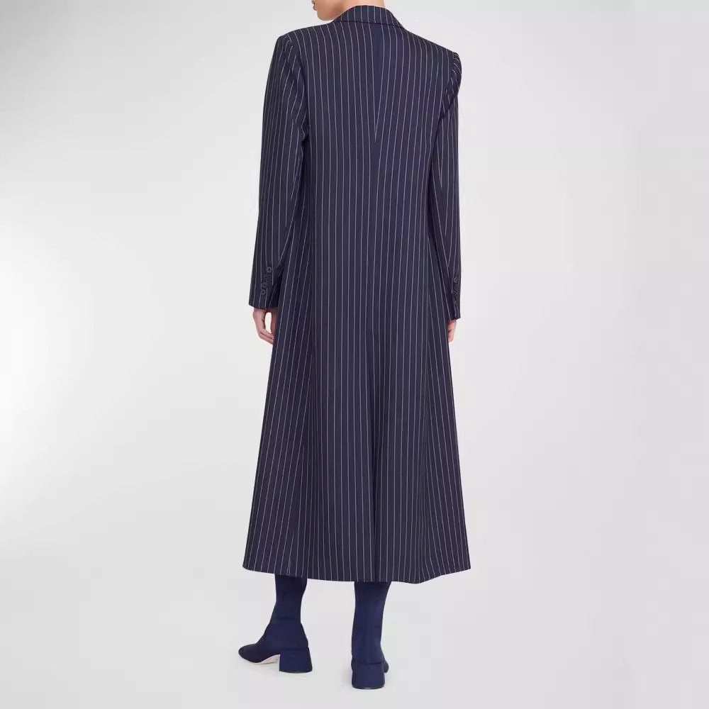 Damen Oversize Longline-Mantel im Nadelstreifen-Look mit Schlitz und Pattentaschen Drune