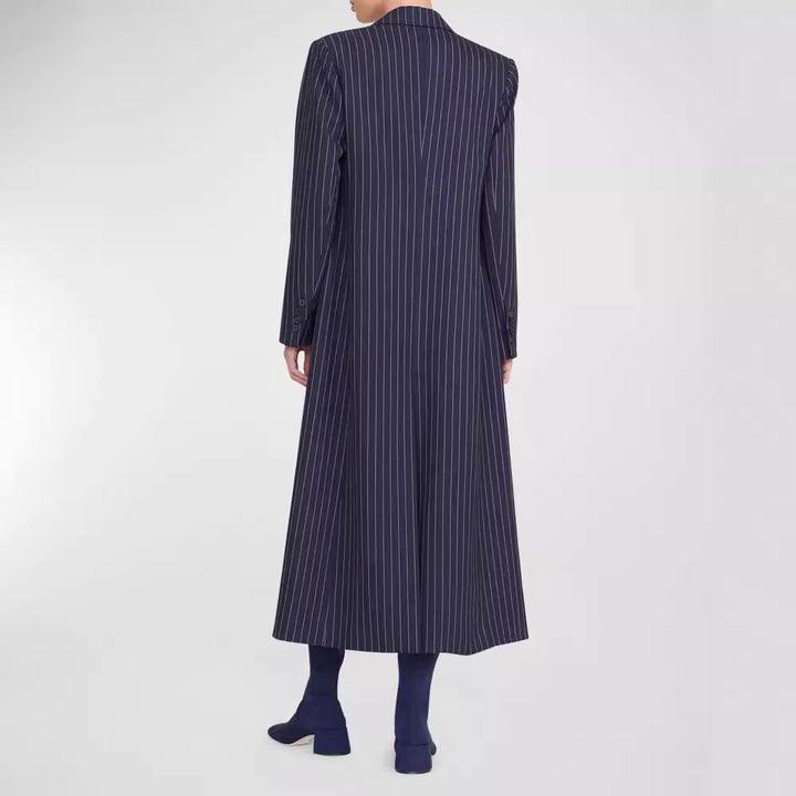 Damen Oversize Longline-Mantel im Nadelstreifen-Look mit Schlitz und Pattentaschen Drune