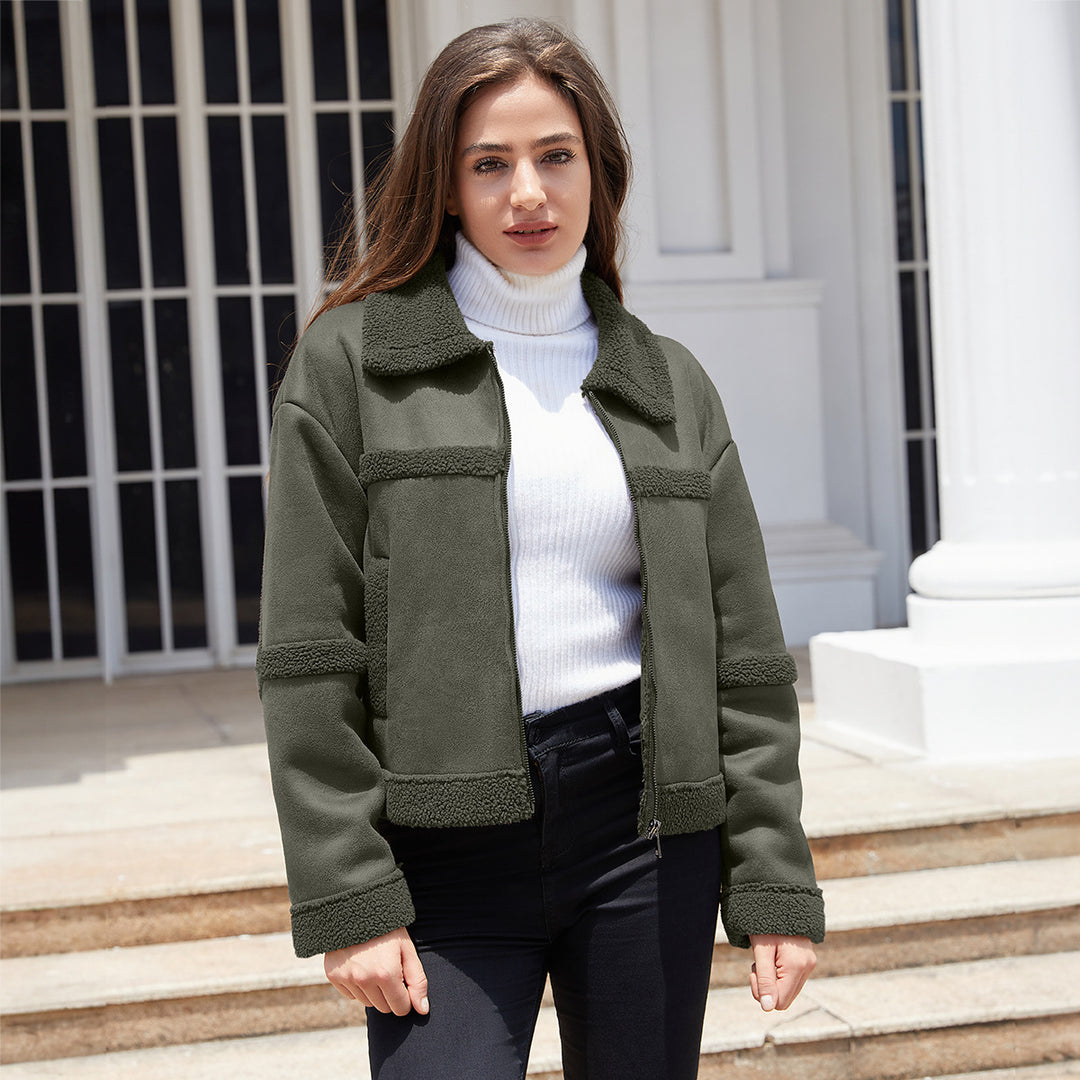 Damen nan kurze Teddyjacke im Aviator-Stil mit Reißverschluss Drune