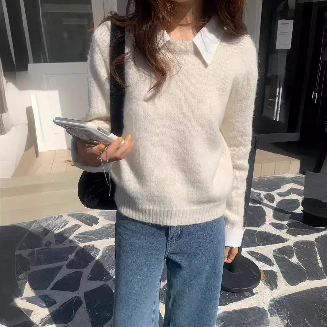 Damen lässiger Pullover mit Blaubestand und modernen Kragen Drune
