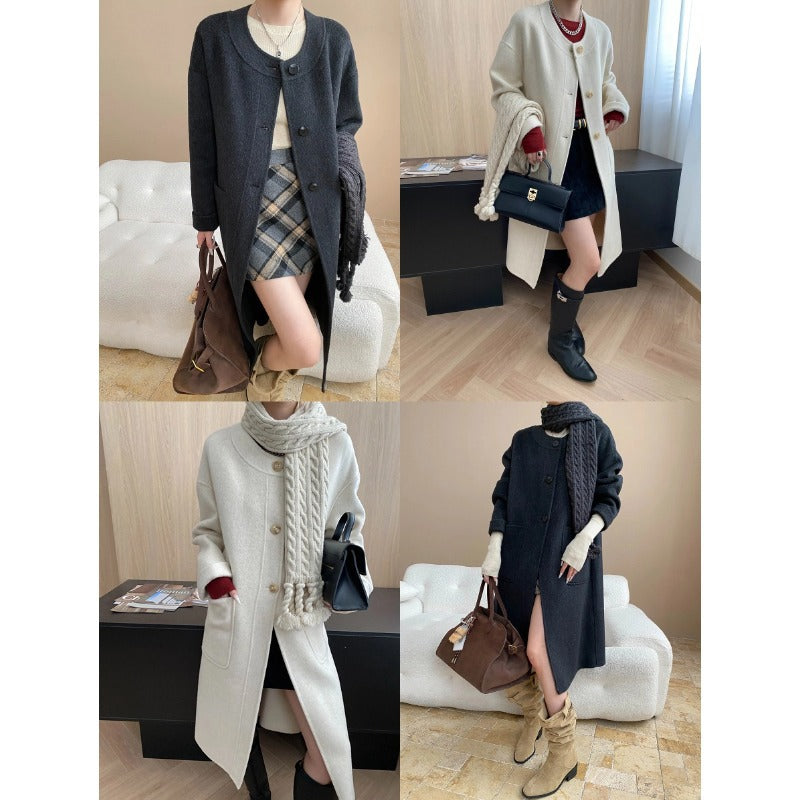 Damen eleganter Wollmantel mit praktischen Taschen und hochwertigen Knopfdetails Drune