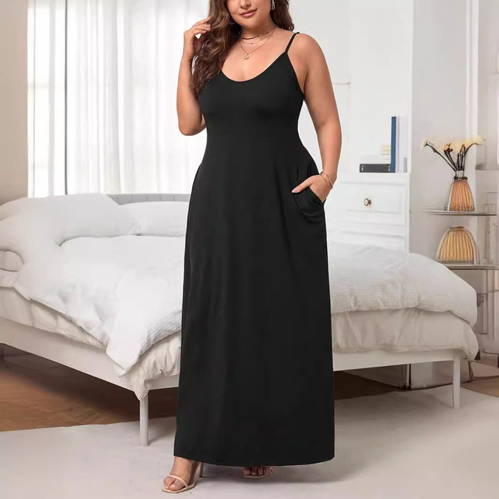 Damen Maxikleid mit schmalen Spagettiträgern und praktischen Seitentaschen Drune