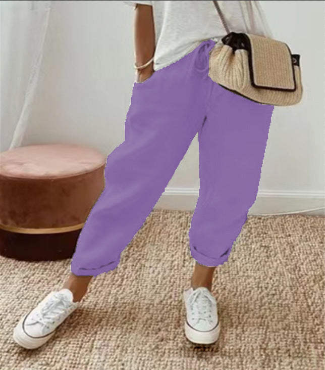 Damen Lockere Bedruckte Jogger mit Kordelzug und Rippbund Drune