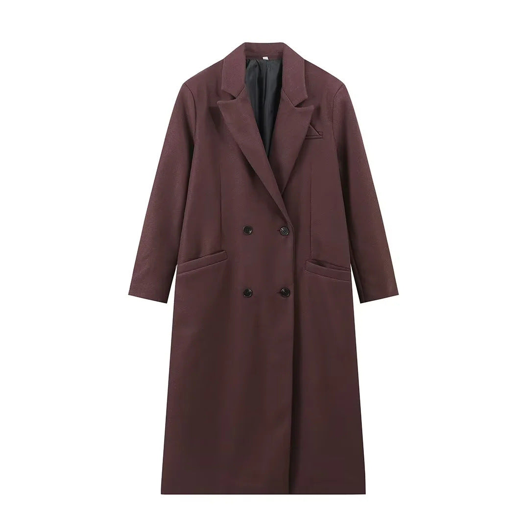 Damen eleganter doppelreihiger Mantel mit tiefem Revers Drune