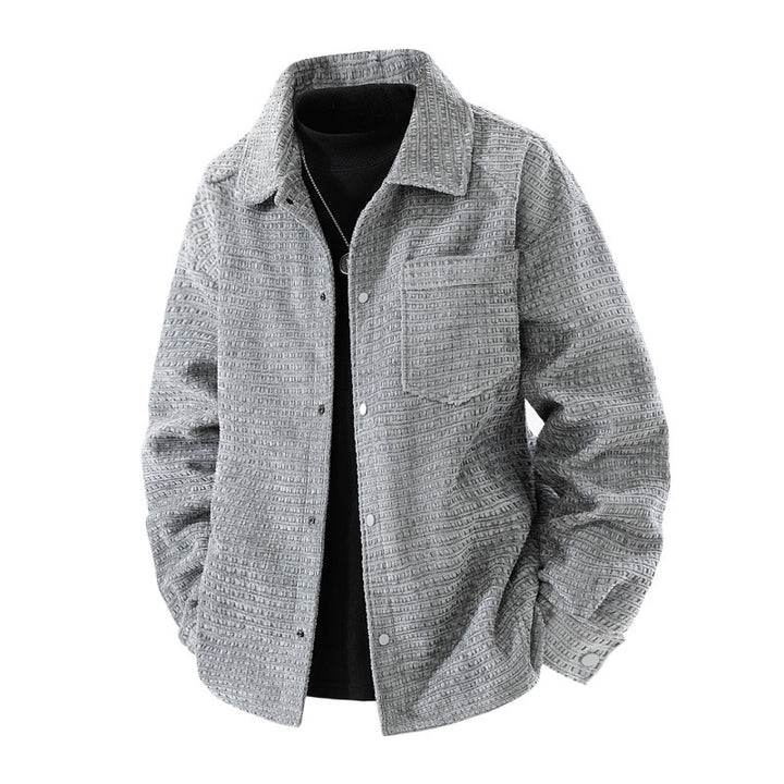 Herren strukturierte Overshirt-Jacke aus Waffelstrickoptik mit Druckknopfverschluss und Brusttasche Drune