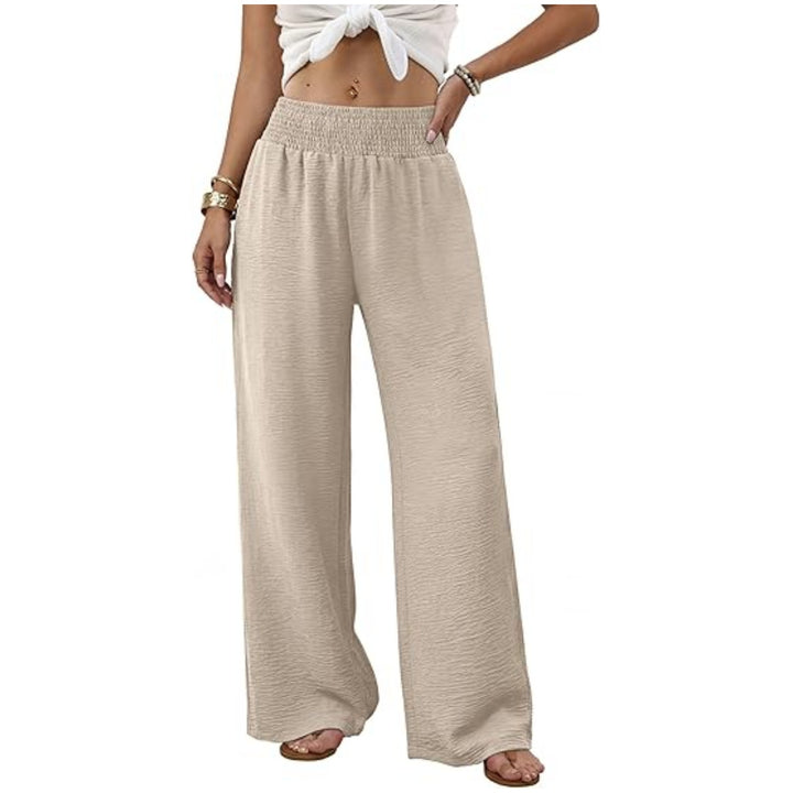 Damen weite Palazzo-Hose mit gerafftem Stretchbund Drune