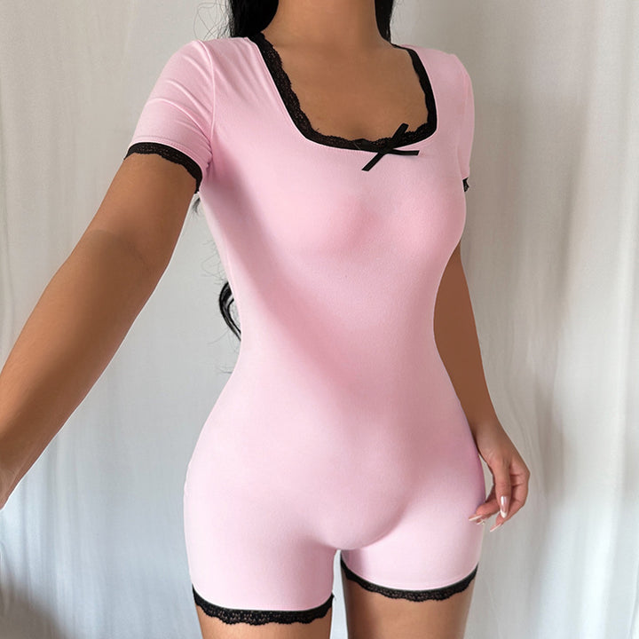 Damen Kurzarm-Schlafbody mit feinen Spitzenakzenten Drune