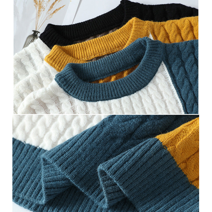 Herren Modischer Grobstrickpullover mit Farbblock-Design Drune