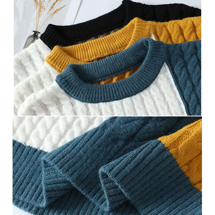 Herren Modischer Grobstrickpullover mit Farbblock-Design Drune