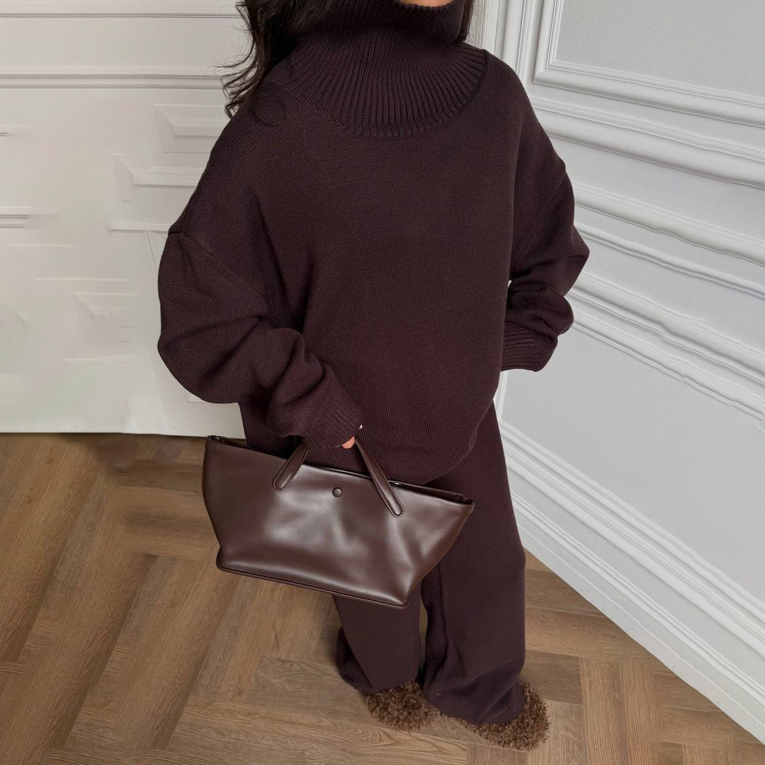 Damen Oversized Strickpullover mit hohem Kragen Drune