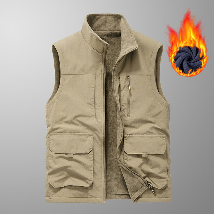 Herren Thermo-Outdoorweste mit Fleece‑Innenfutter, Stehkragen und Multifunktionstaschen Drune